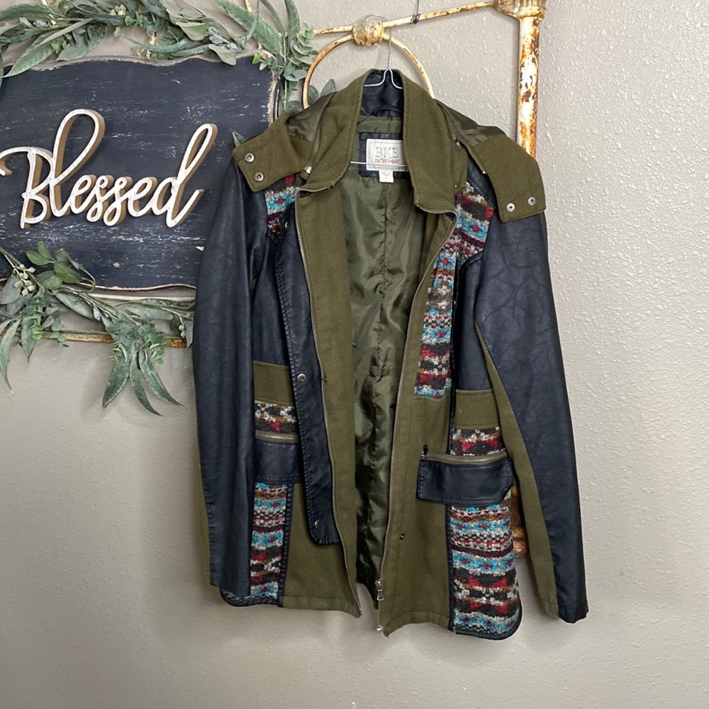 BKE Jacket Leather, Olive, Aztec Print